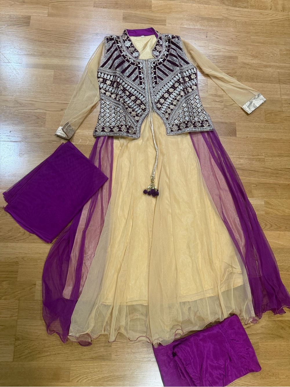 Embroidered Ivory & Purple Anarkali Dress